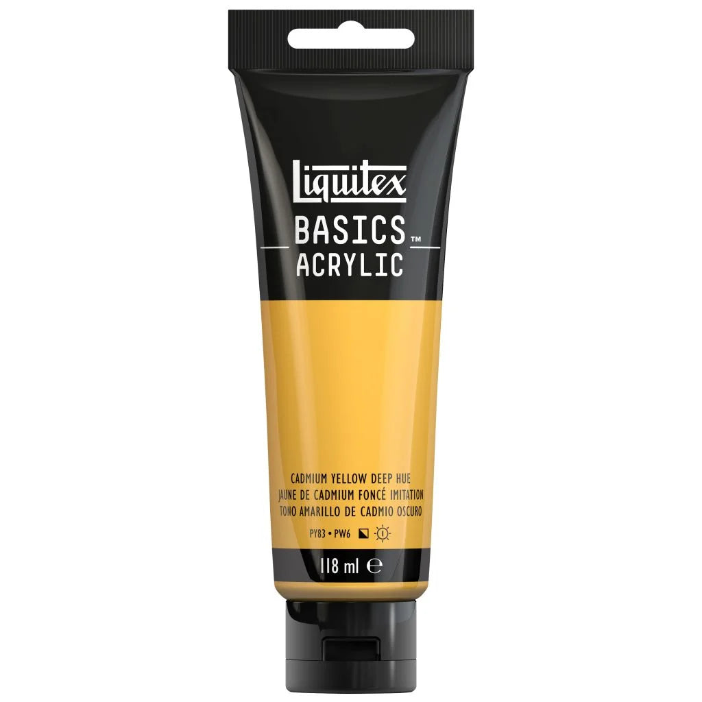 LIQUITEX BASICS ACRYLIC COLOUR - TUBE OF 118 ML - CADMIUM YELLOW DEEP HUE (163)