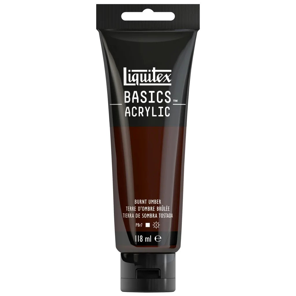 LIQUITEX BASICS ACRYLIC COLOUR - TUBE OF 118 ML - BURNT UMBER (128)