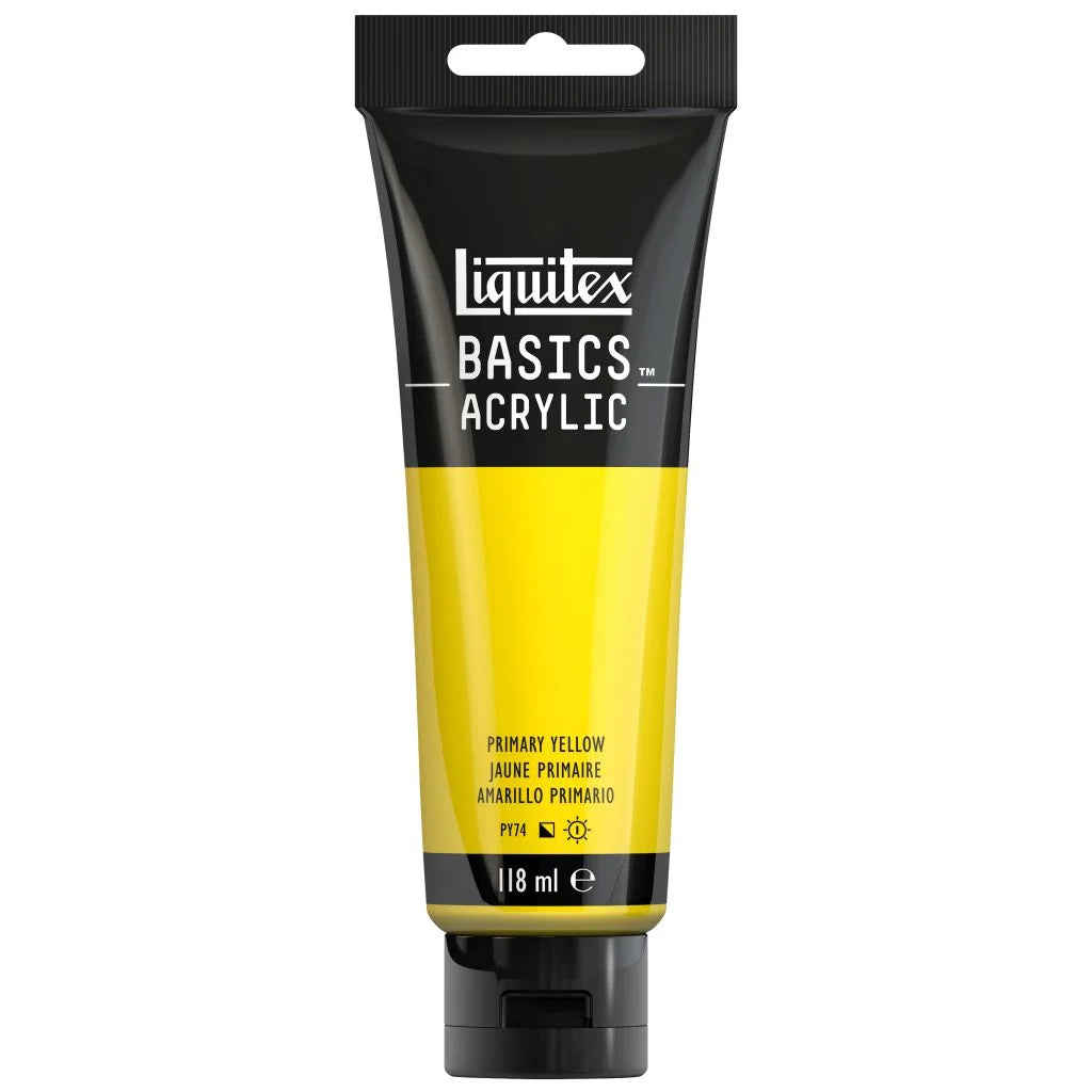 LIQUITEX BASICS ACRYLIC COLOUR - TUBE OF 118 ML - PRIMARY YELLOW (410)