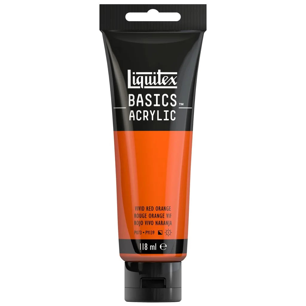 LIQUITEX BASICS ACRYLIC COLOUR - TUBE OF 118 ML - VIVID RED ORANGE (620)