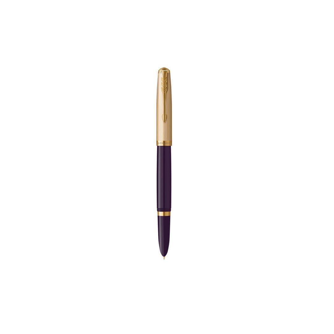 Parker 51 Fountain Pen Deluxe Plum Barrel with Gold Trim Medium 18k Gold Nib with Black Ink Cartridge Gift Box