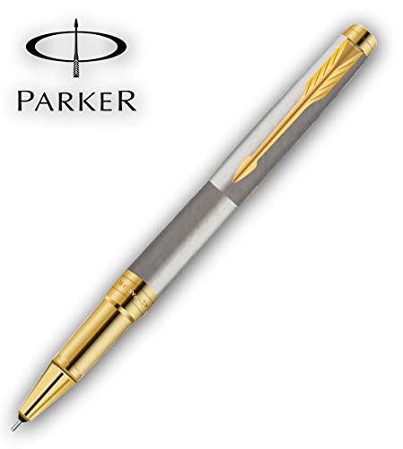 Parker Aster Brushed Metal Roller Ball Pen With Gold Trim