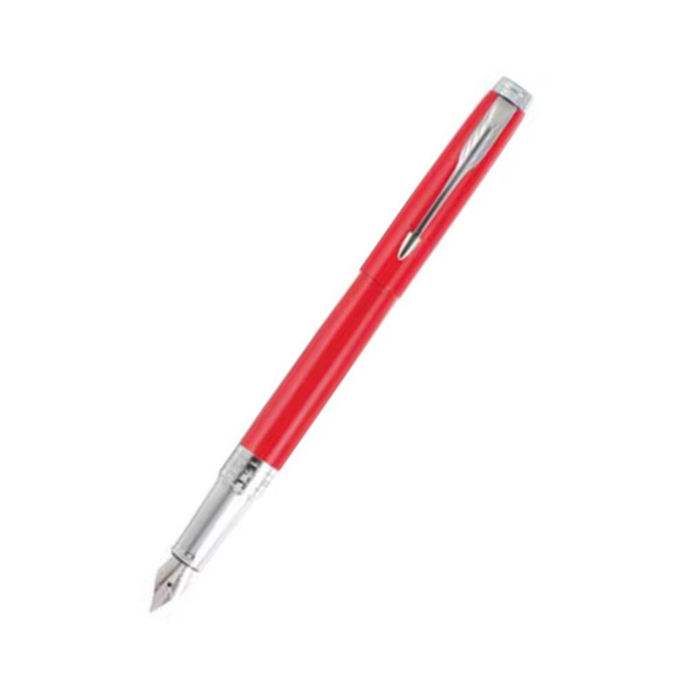 Parker Aster Chrome Trim Fountain Pen | Body Color - Red | Ink Color - Blue Medium Nib