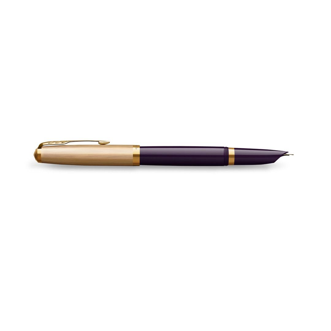 Parker 51 Fountain Pen Deluxe Plum Barrel with Gold Trim Medium 18k Gold Nib with Black Ink Cartridge Gift Box