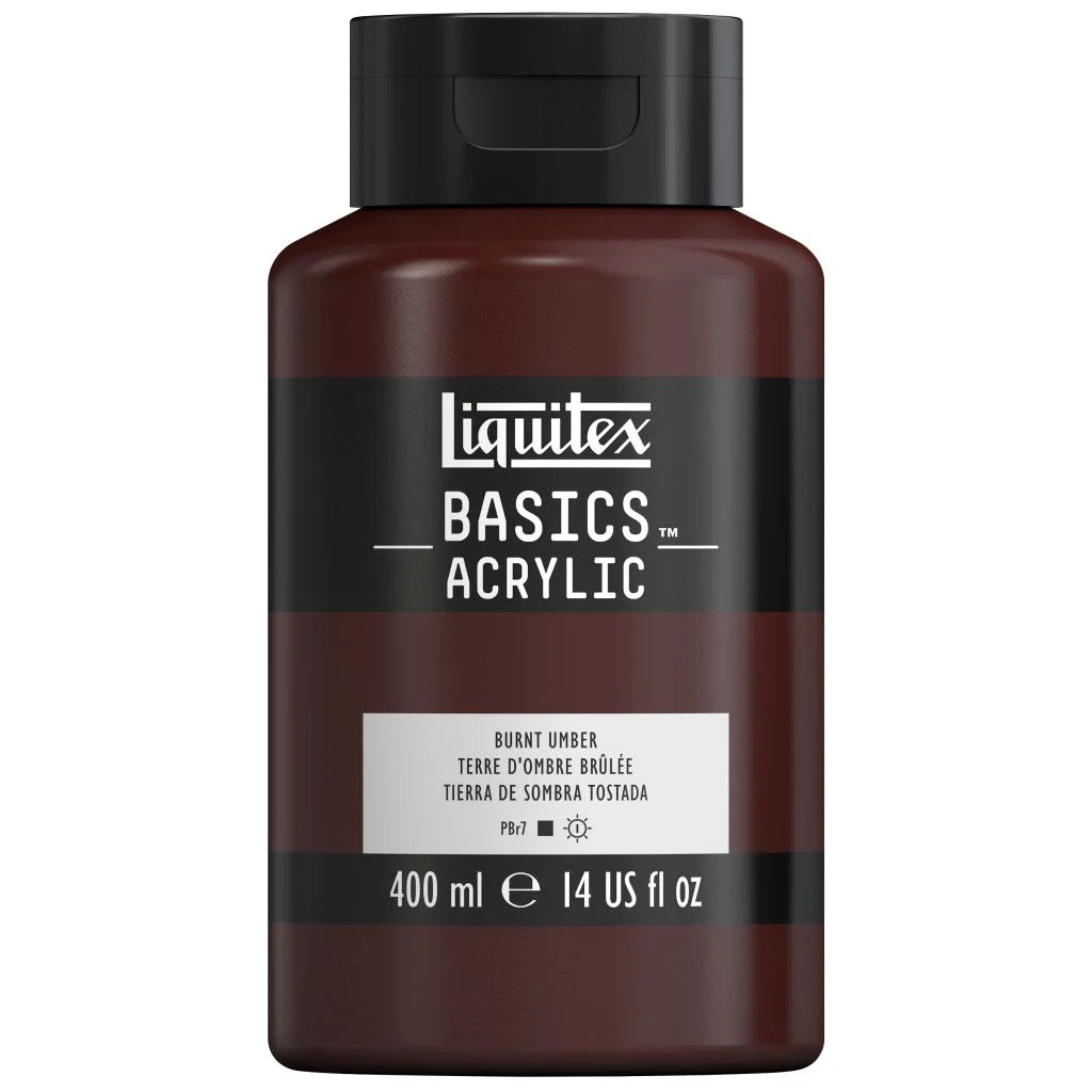 LIQUITEX BASICS ACRYLIC COLOUR - JAR OF 400 ML - BURNT UMBER (128)