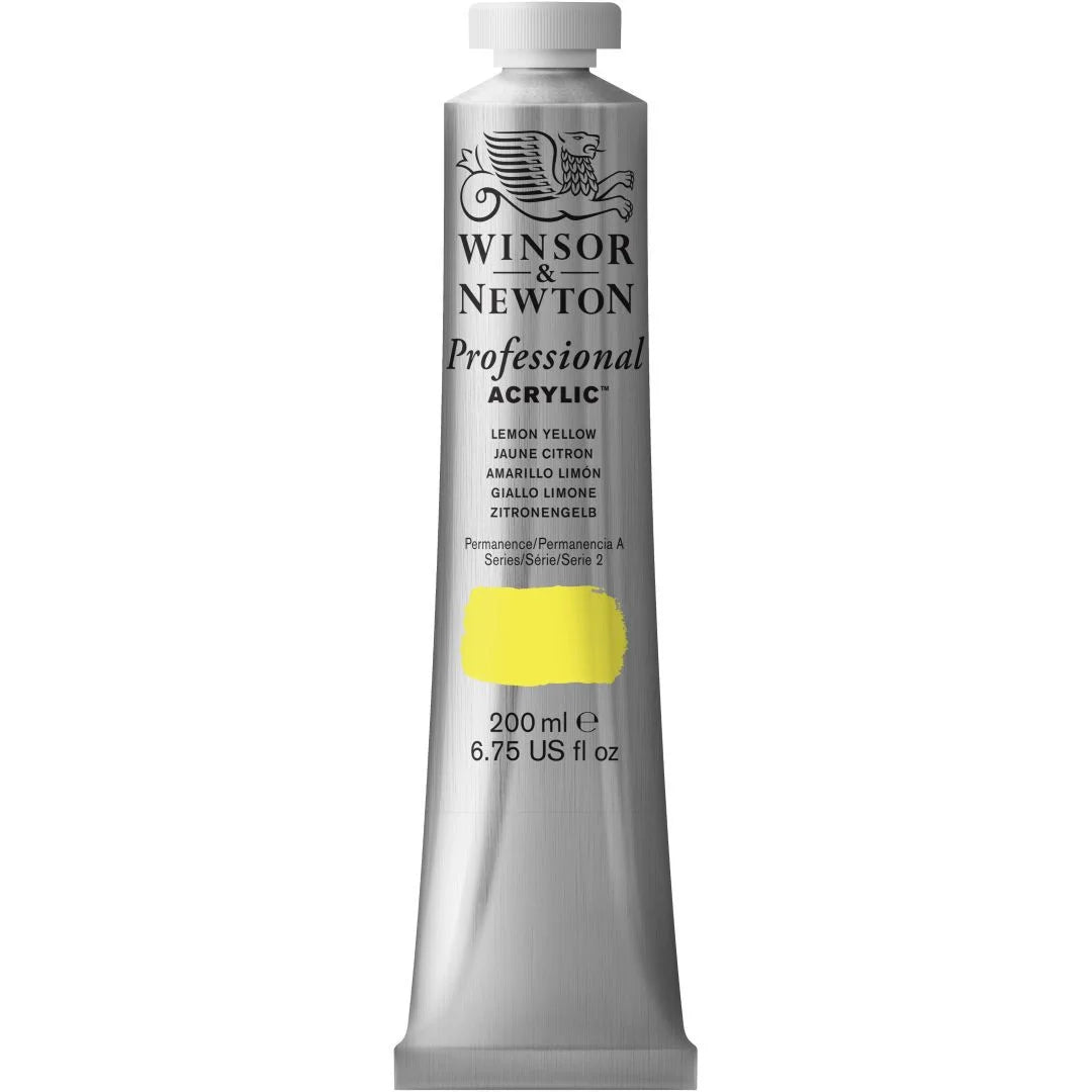 WINSOR & NEWTON PROFESSIONAL ACRYLIC COLOUR - TUBE OF 200 ML - LEMON YELLOW (346)