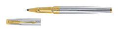 Parker Aster Shiny Chrome Gold Trim Roller Ball Pen | Body Color - Shiny chrome | Ink Color - Blue