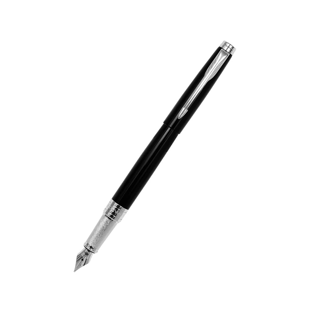 Parker Aster LACQUE Black Chrome Plated Trim Fountain Pen – Medium Nib