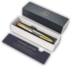 Parker Aster Brushed Metal Roller Ball Pen With Gold Trim