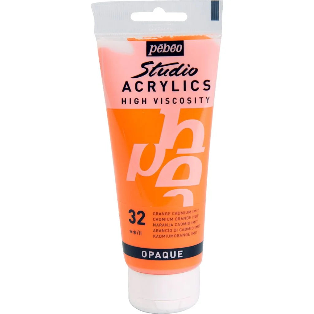 PEBEO HIGH VISCOSITY STUDIO ACRYLICS - CADMIUM ORANGE HUE (32) - TUBE OF 100 ML