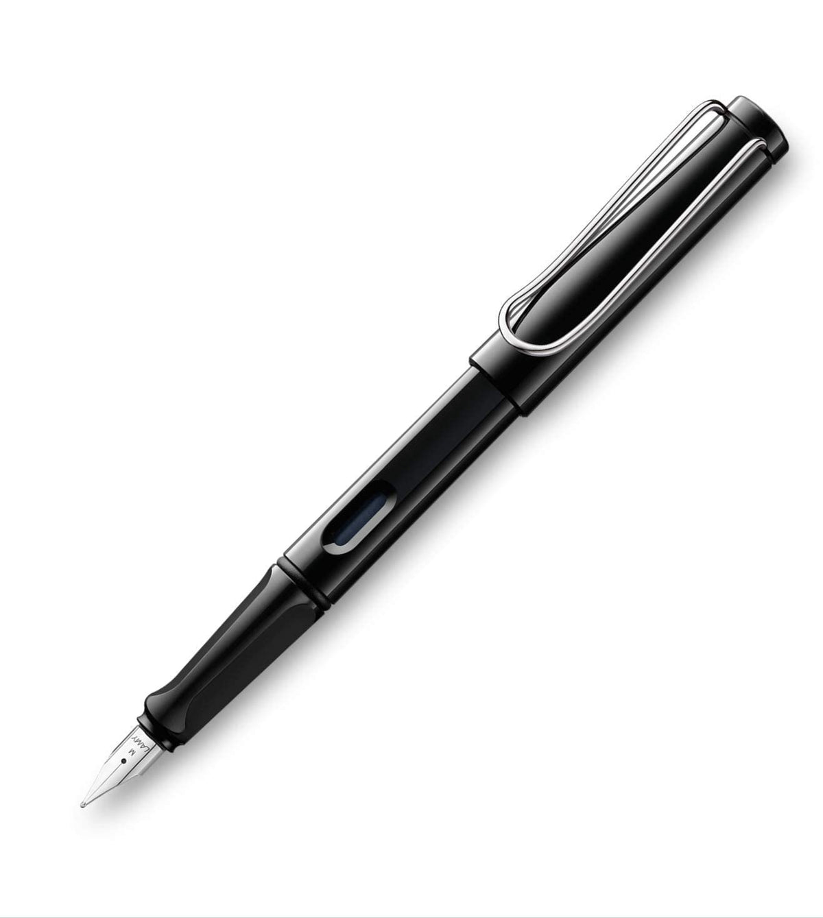 Lamy Safari Medium Nib Shiny Black Fountain Pen | Sturdy Plastic, Shiny Black | Metal Clip | Ergonomic Grip | Steel Nib, Polished | with Ink Cartridge T 10 Blue | with Converter Z 28