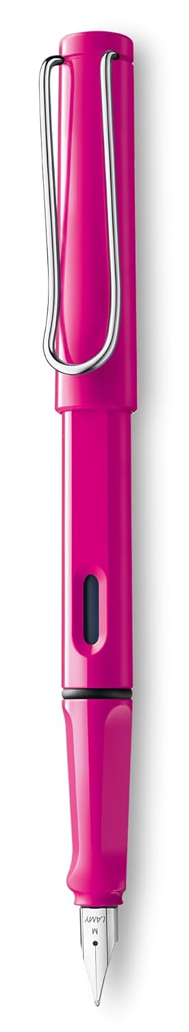 Lamy Safari Pink Fountain Pen | Sturdy Plastic, Shiny Pink | Metal Clip with Ergonomic Grip | Steel Nib with Blue Ink Cartridge | With Converter Z 28