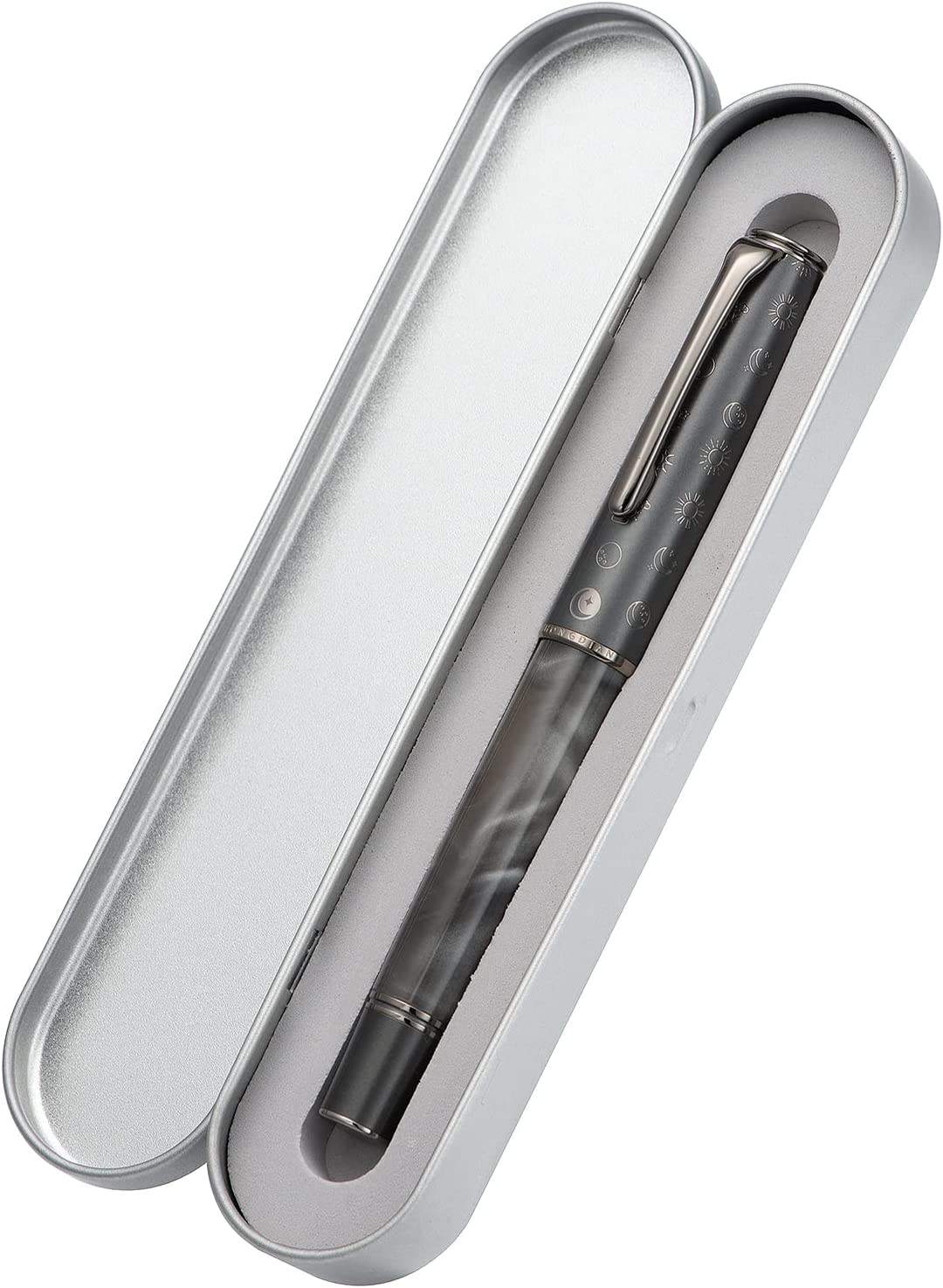 HONGDIAN N7 Gray Resin Piston Fountain Pen, Iridium Fine Nib Classic Pen Robbit on Top, Smooth Writing Pen with Metal Box