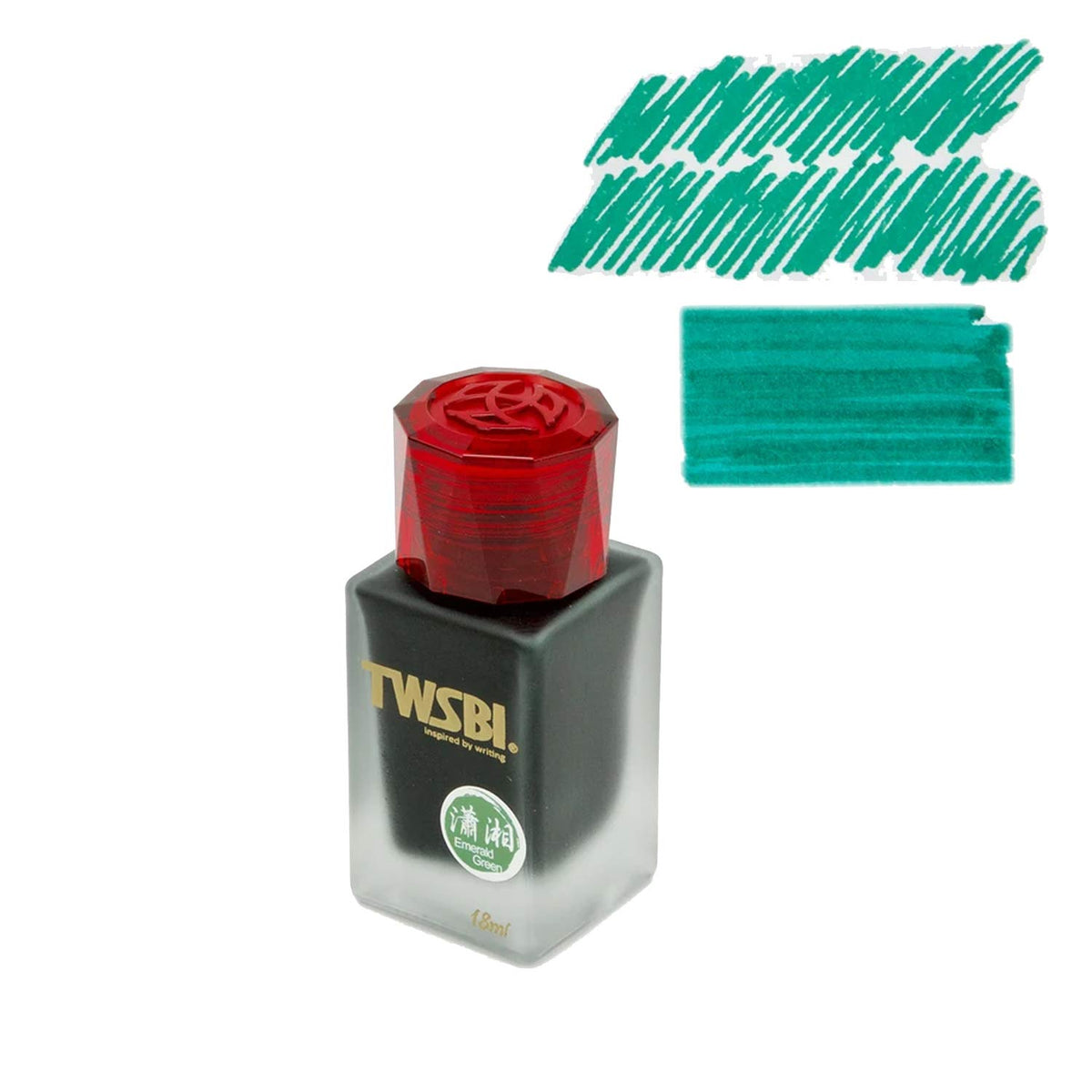 TWSBI Emerald Green Ink for Ink Pen - Fountain Pen - 18ml - Frosted Glass Bottle & Red Transparent Cap, Dye Based