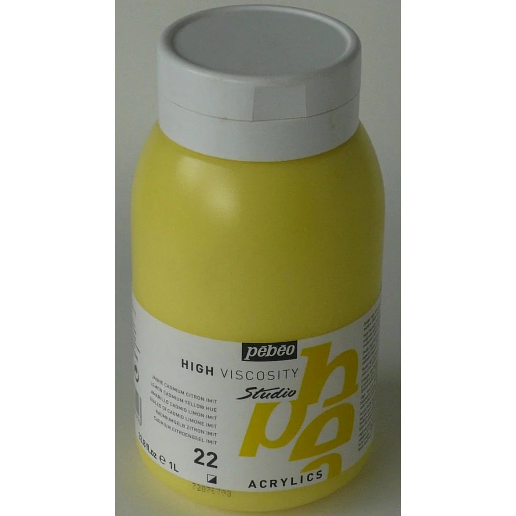 PEBEO HIGH VISCOSITY STUDIO ACRYLICS - LEMON CADMIUM YELLOW HUE (22) - JAR OF 1000 ML