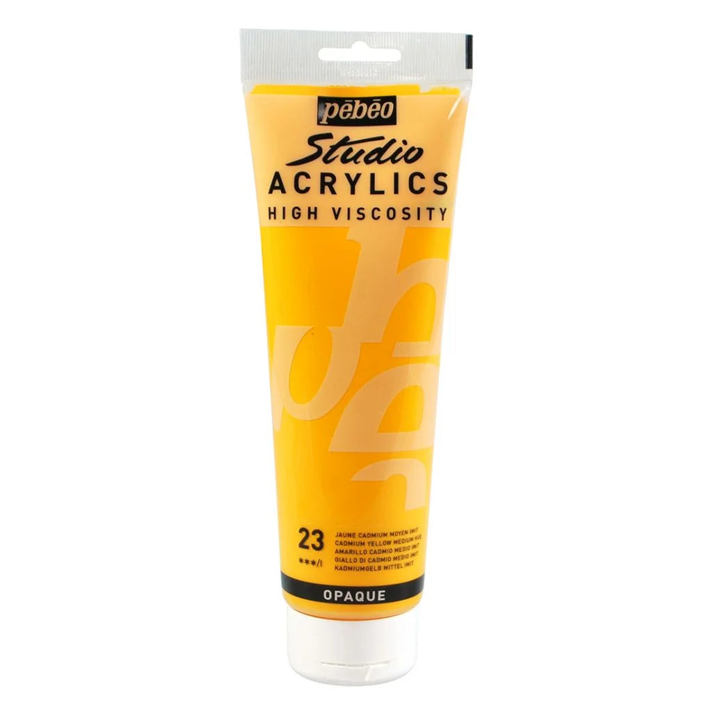 PEBEO HIGH VISCOSITY STUDIO ACRYLICS - MEDIUM CADMIUM YELLOW HUE (23) - TUBE OF 250 ML