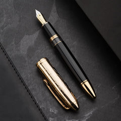 HONGDIAN N6 Metal Resin Piston Fountain Pen Fine Nib Classic Pen with Metal Box Office Writing Pen