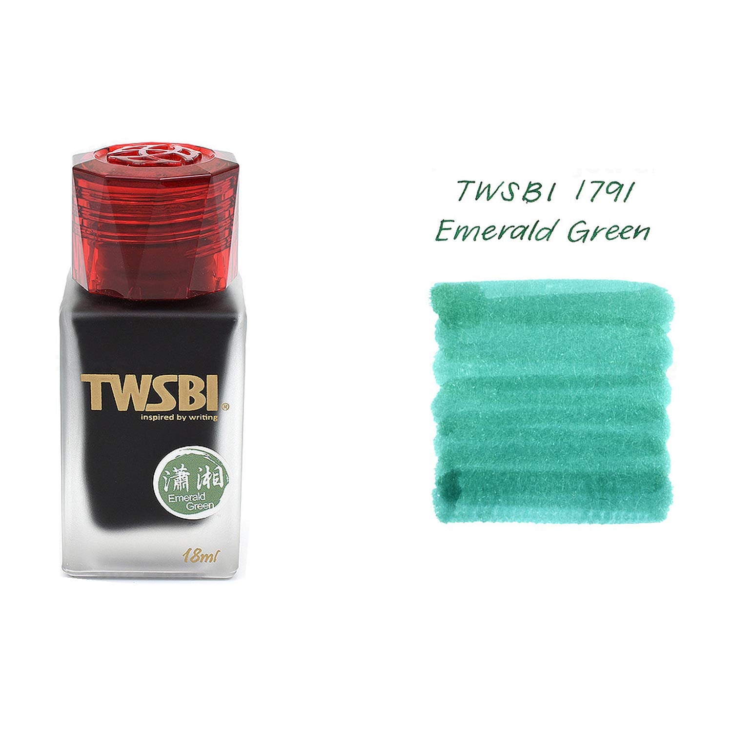 TWSBI Emerald Green Ink for Ink Pen - Fountain Pen - 18ml - Frosted Glass Bottle & Red Transparent Cap, Dye Based