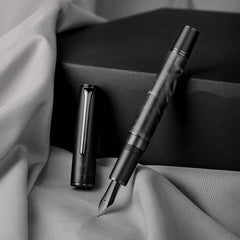 HONGDIAN N7 Gray Resin Piston Fountain Pen, Iridium Fine Nib Classic Pen Robbit on Top, Smooth Writing Pen with Metal Box