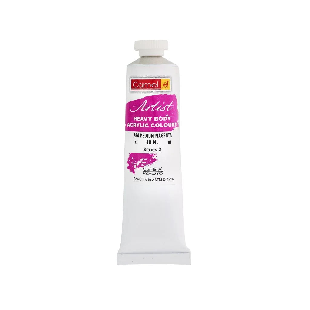 CAMEL HEAVY BODY ACRYLIC PAINT - MEDIUM MAGENTA (284) - TUBE OF 40 ML