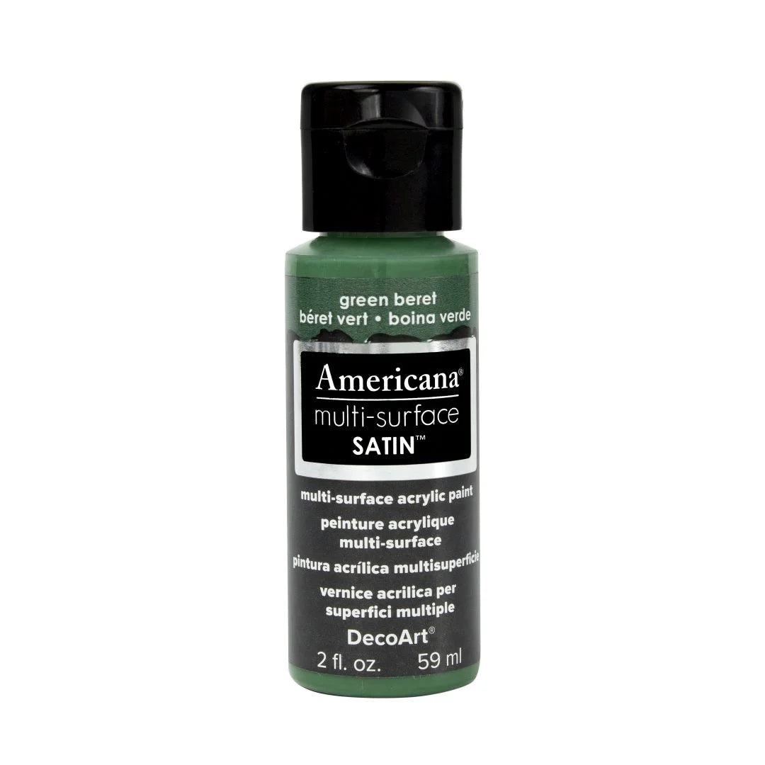 DECOART AMERICANA MULTI SURFACE SATIN ACRYLIC PAINT - 59 ML (2 OZ) - GREEN BERET (521)