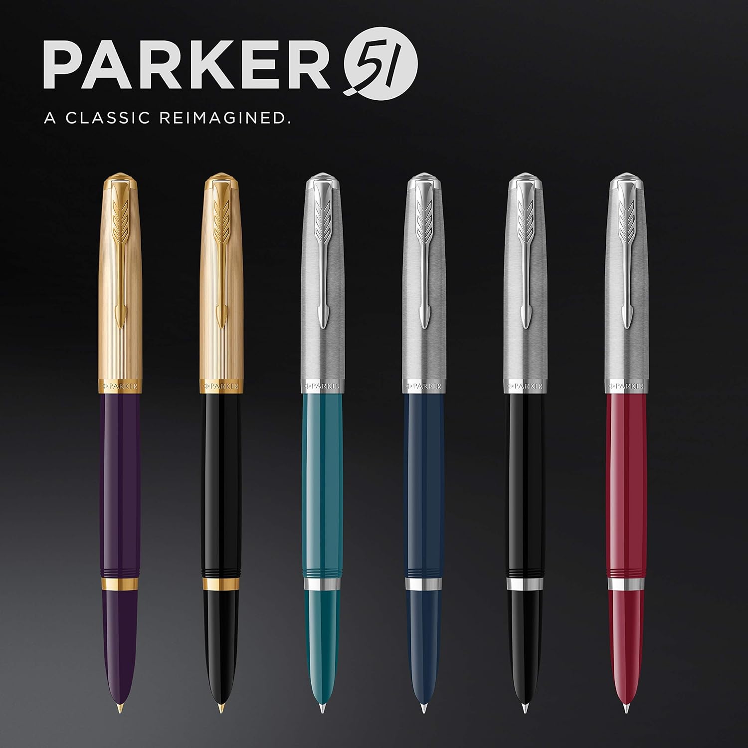 Parker 51 Fountain Pen | Deluxe Black Barrel with Gold Trim | Fine 18k Gold Nib with Black Ink Cartridge | Gift Box