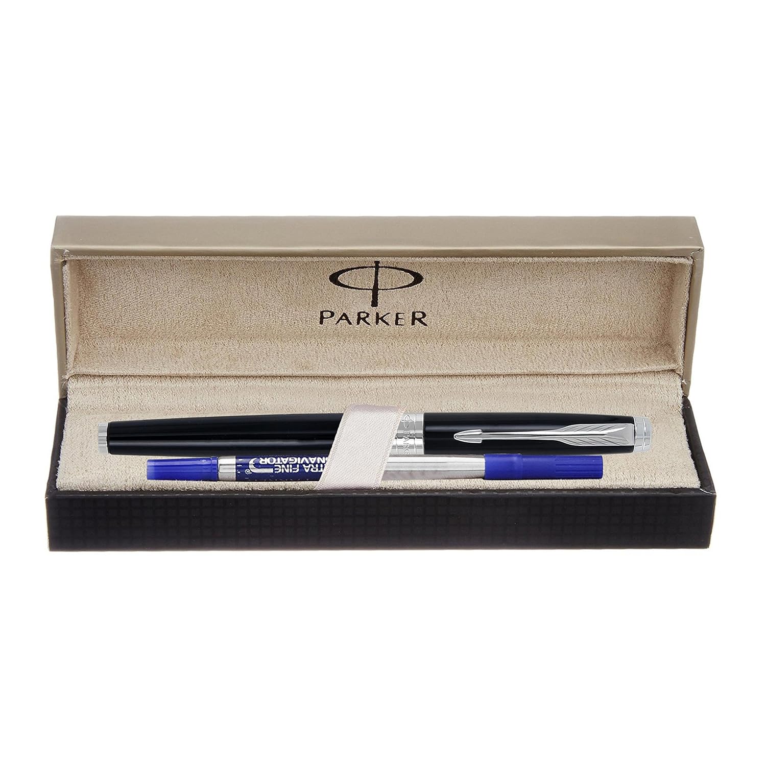 Parker Aster Chrome Trim Roller Ball Pen | Body Color - Black | Ink Color - Blue