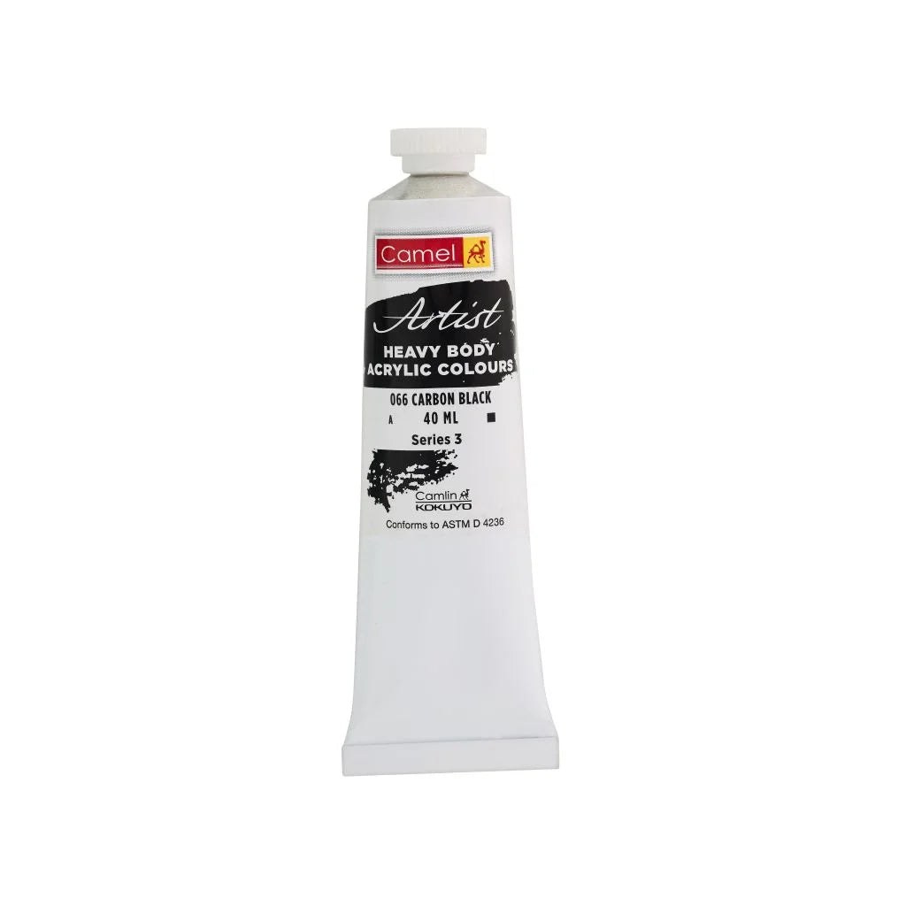 CAMEL HEAVY BODY ACRYLIC PAINT - CARBON BLACK (066) - TUBE OF 40 ML