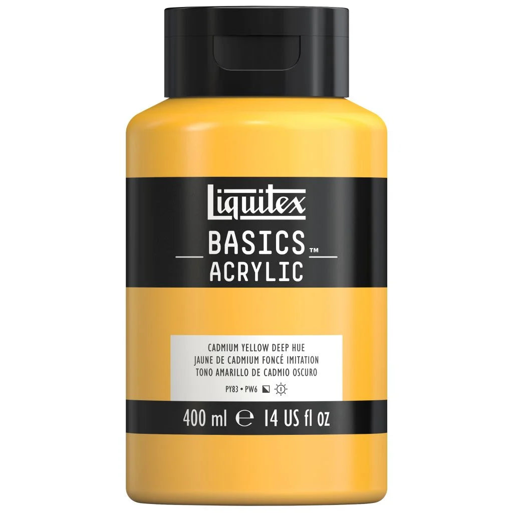 LIQUITEX BASICS ACRYLIC COLOUR - JAR OF 400 ML - CADMIUM YELLOW DEEP HUE (163)