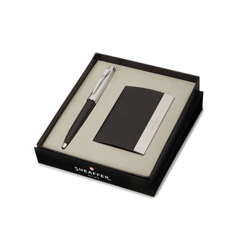 Sheaffer Gift Set 100 Ballpoint Pen with Business Card Holder Glossy Black with Chrome Trims