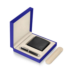 Gift Set Lapis Bard Contemporary Ballpoint Pen With Mayfair Coin Pocket Wallet Black and Chrome