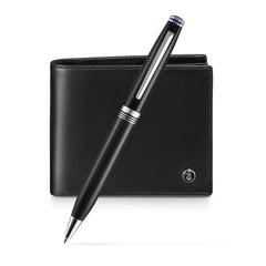 Gift Set Lapis Bard Contemporary Ballpoint Pen With Mayfair Coin Pocket Wallet Black and Chrome