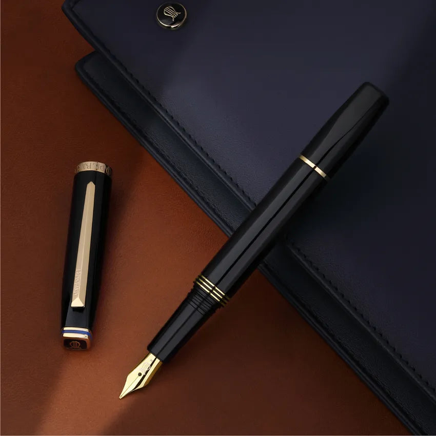 Lapis Bard Contemporary Fountain Pen (Medium) - Black with Gold Trims