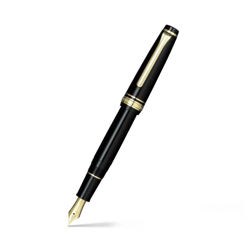 Sailor Professional Gear Slim Fountain Pen (14K Medium) Black with Gold Trims