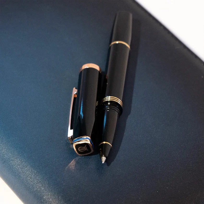 Lapis Bard Contemporary Rollerball Pen Black with Gold Trims