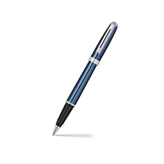 Sheaffer 9163 Prelude Rollerball Pen - Deep Blue with Chrome-Plated Horizontal Line Engravings and Trim