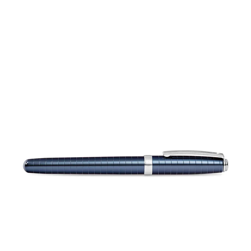 Sheaffer 9163 Prelude Rollerball Pen - Deep Blue with Chrome-Plated Horizontal Line Engravings and Trim